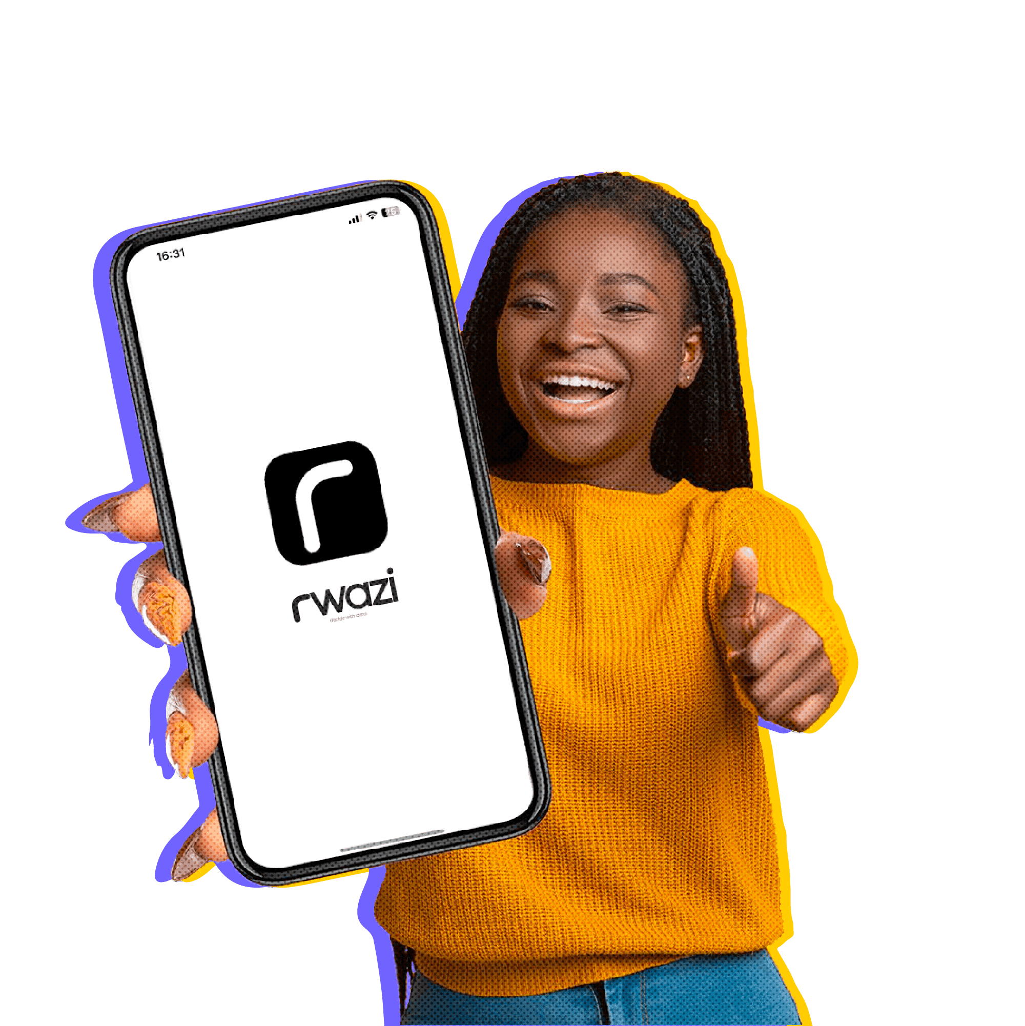 Girl with Phone showing Rwazi App